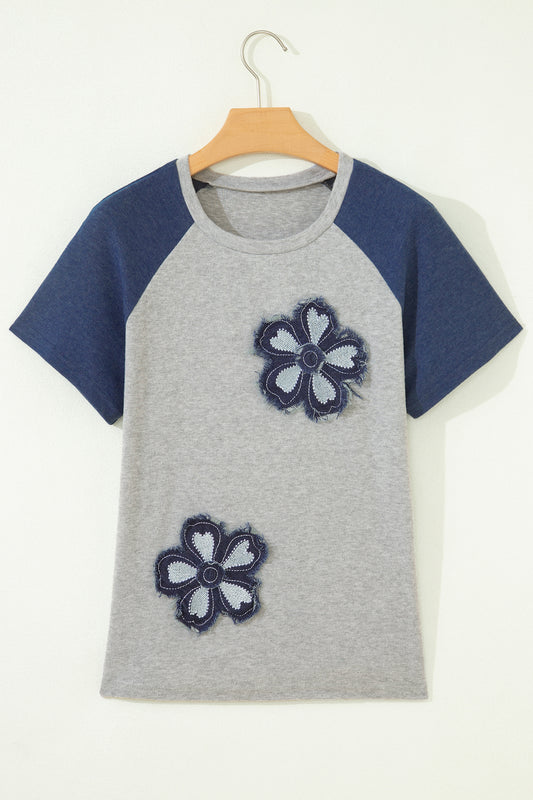 Floral Patchwork Raglan Sleeve T Shirt
