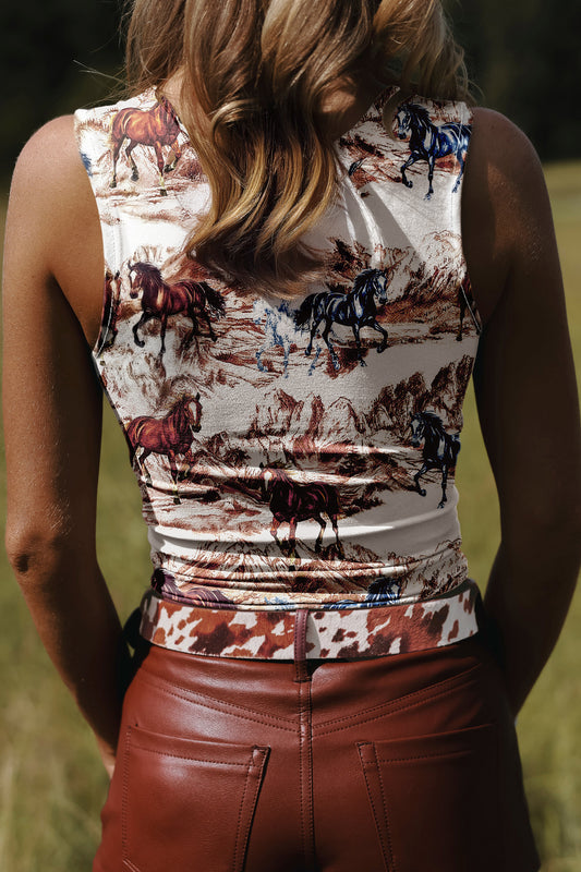 Brown Horse Hat Western Slim Tank Top