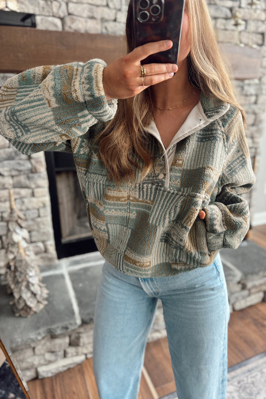 Green Western Print Fleece Pullover