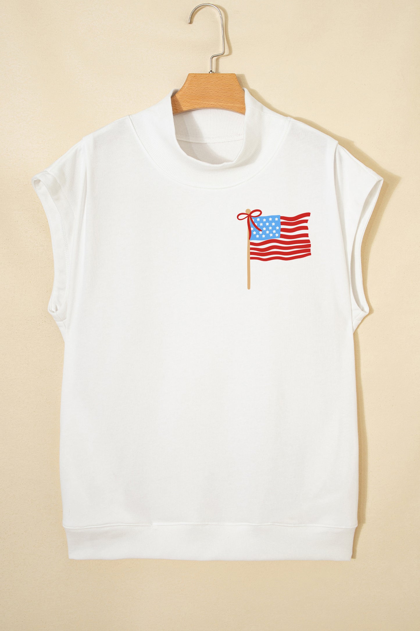 White Patriotic Flag Double Printed Mock Neck Tee