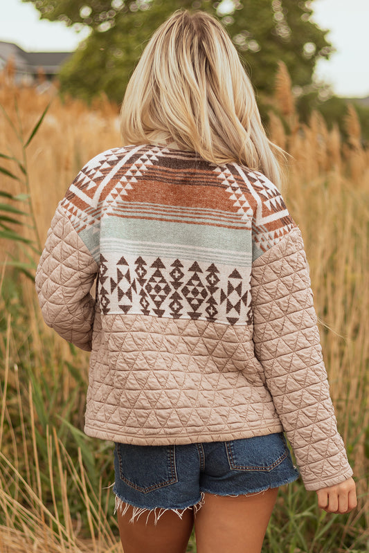 French Beige Aztec Quilted Western Jacket