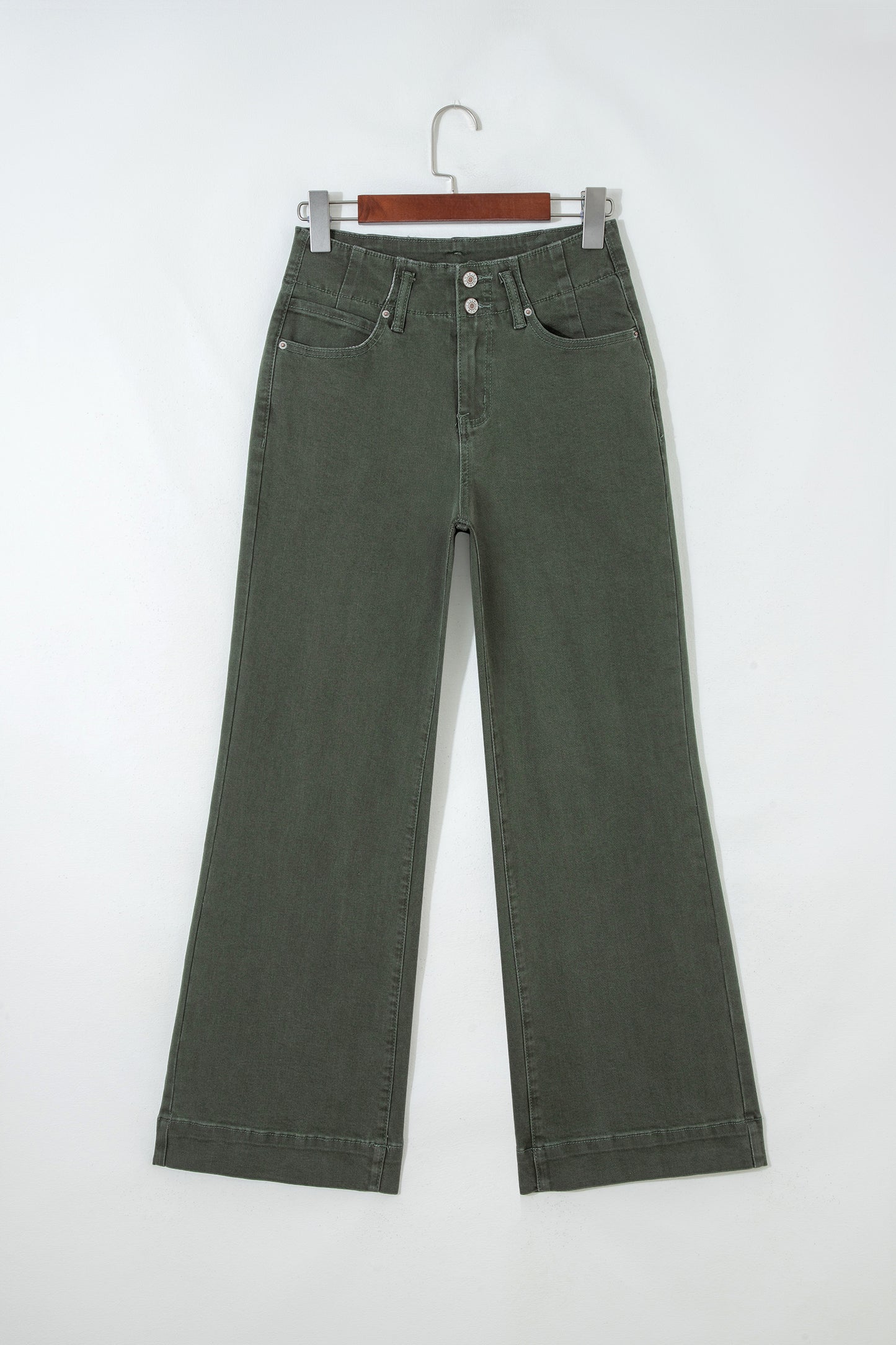 Mist Green 2-Button High Waist Wide Leg Jeans