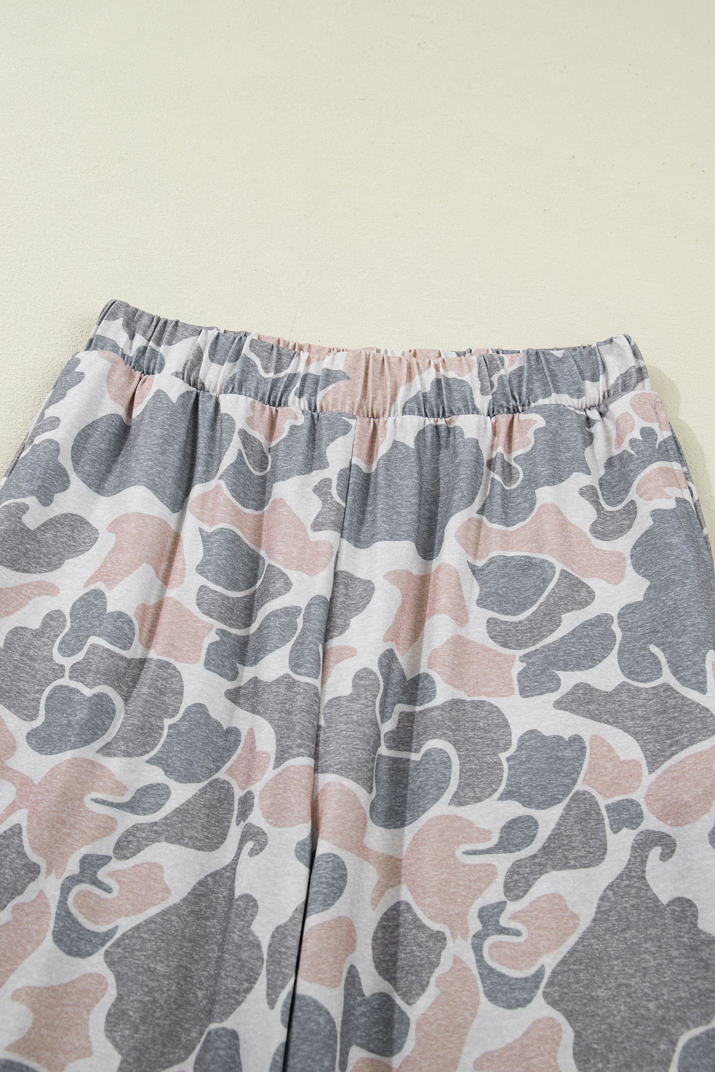 Multicolour Camouflage Short Sleeve Top and High Waist Wide Leg Pants Set