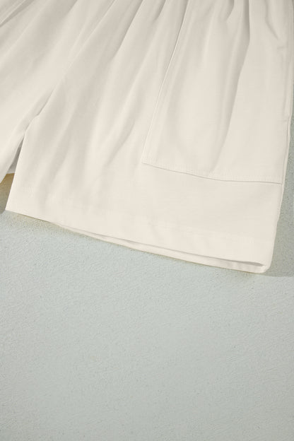 Pink Stitched Detail Loose Tank Top Cotton 2pcs Short Set