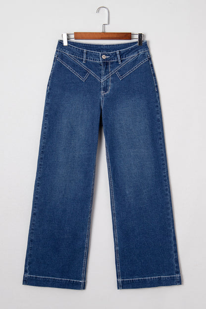 Western Stitched Waist Detail Loose Cuffed Jeans