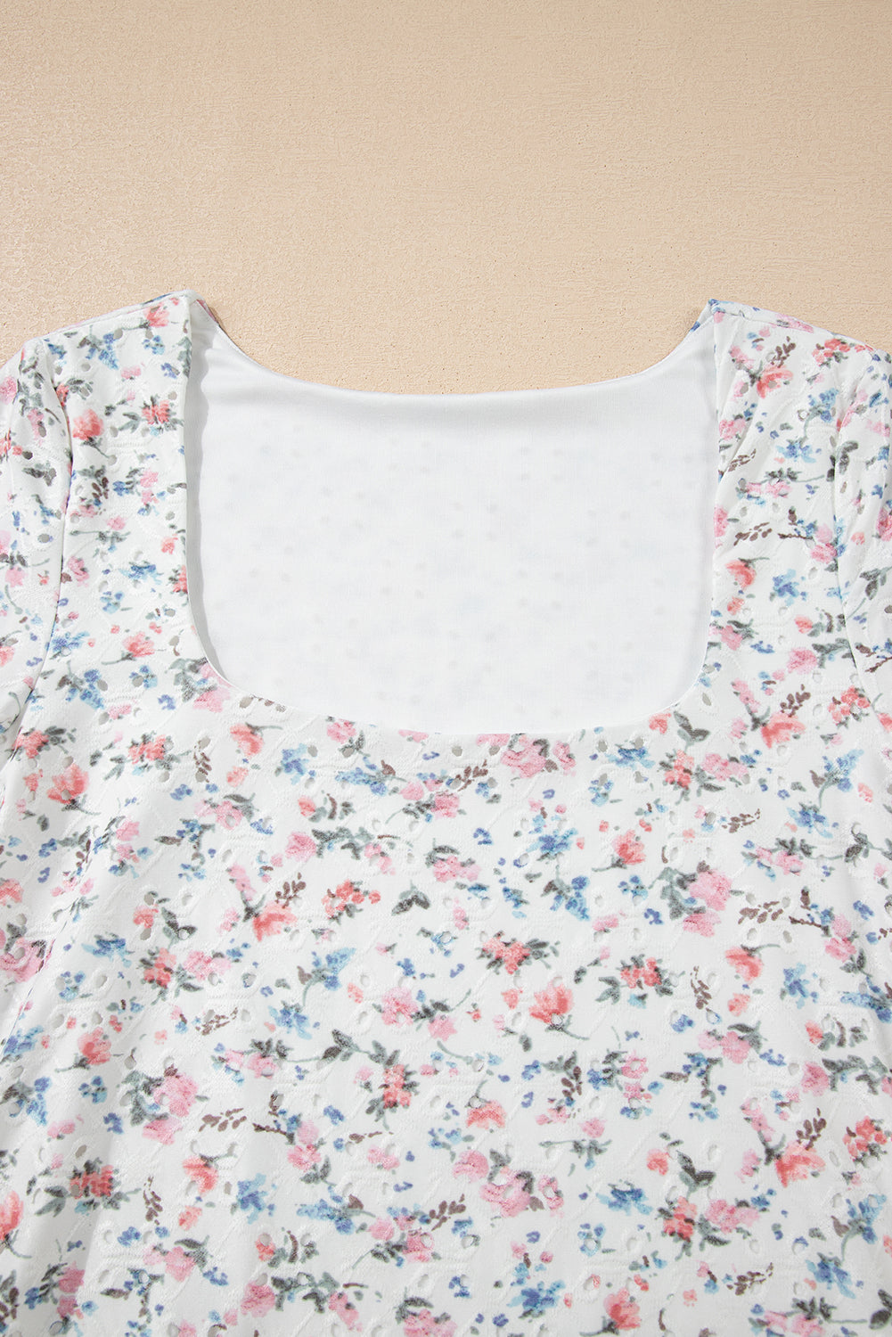 White Floral Print Long Sleeve Top