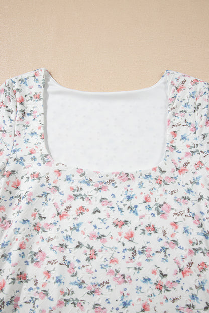 White Floral Print Long Sleeve Top