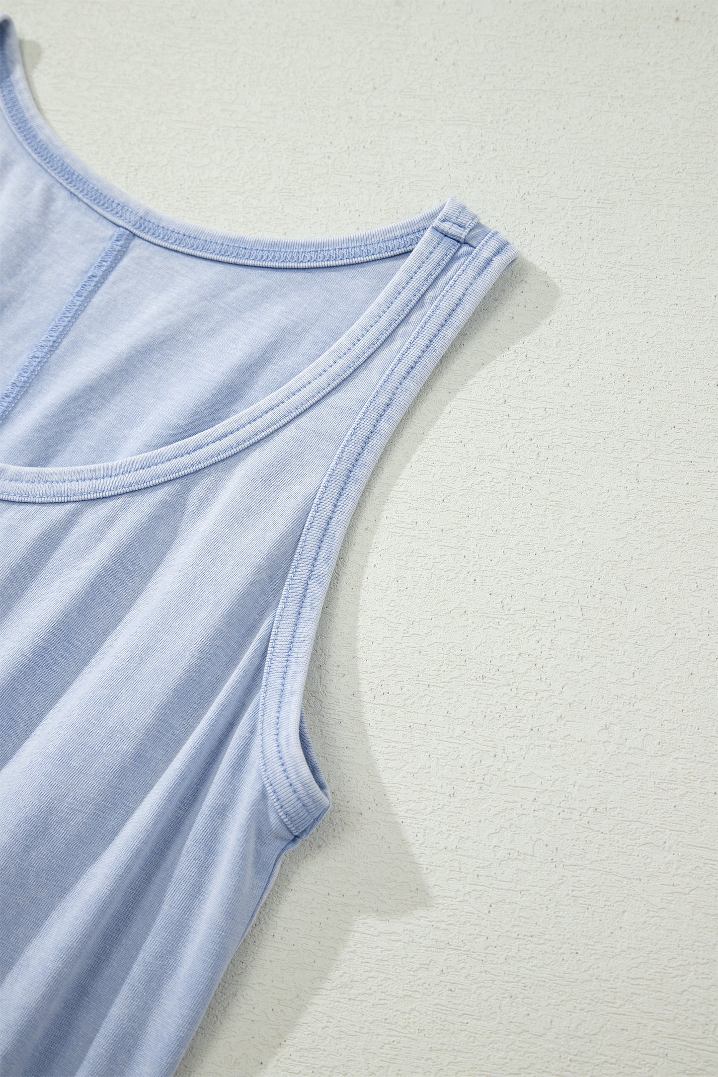 Smoke Gray Mineral Wash U Neck Elastic Waist Sleeveless Mini Dress