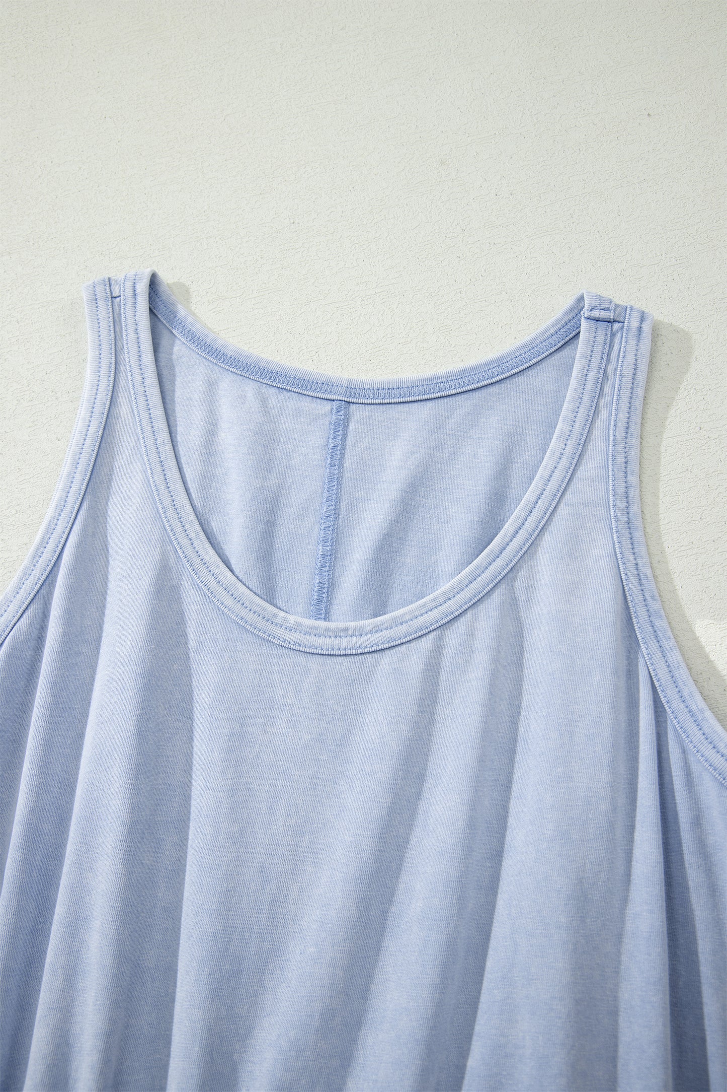 Smoke Gray Mineral Wash U Neck Elastic Waist Sleeveless Mini Dress