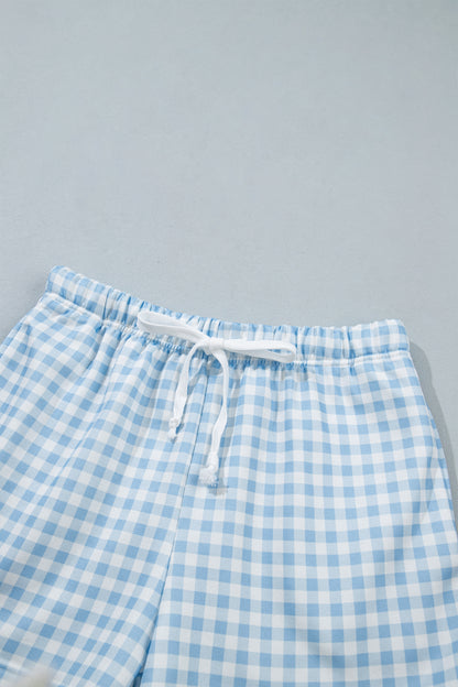 Yellow Plaid Baggy Casual Shorts 2pcs Outfit