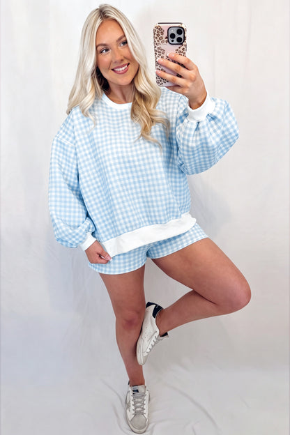 Yellow Plaid Baggy Casual Shorts 2pcs Outfit