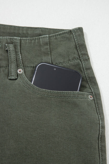 Mist Green 2-Button High Waist Wide Leg Jeans