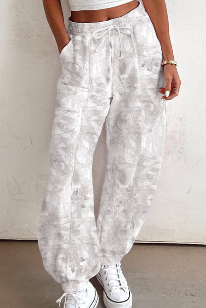 Beige Camo Print Baggy Drawstring Jogger Sweatpants