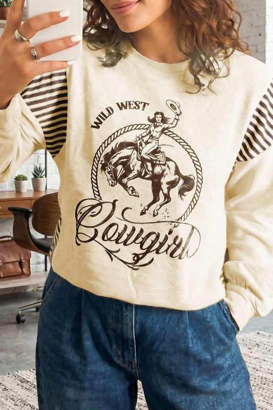 Cowgirl Print Striped Detail Top