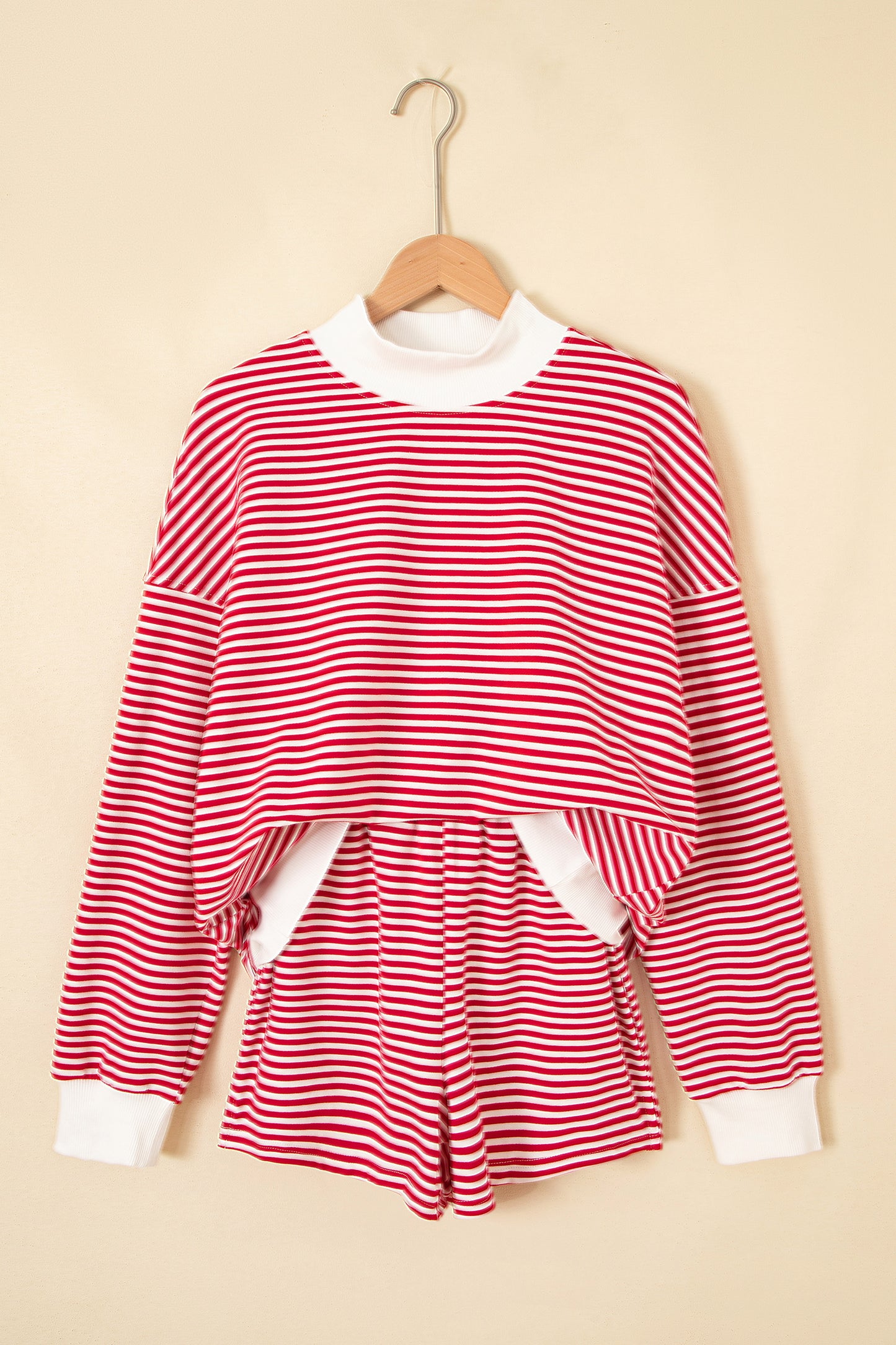 Green Stripe Oversize Mock Neck Sweatshirt and Shorts Set