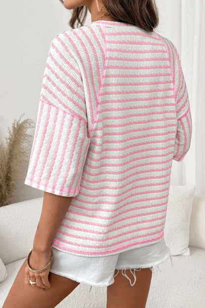 Stripe Textured Knit Half Sleeve Top