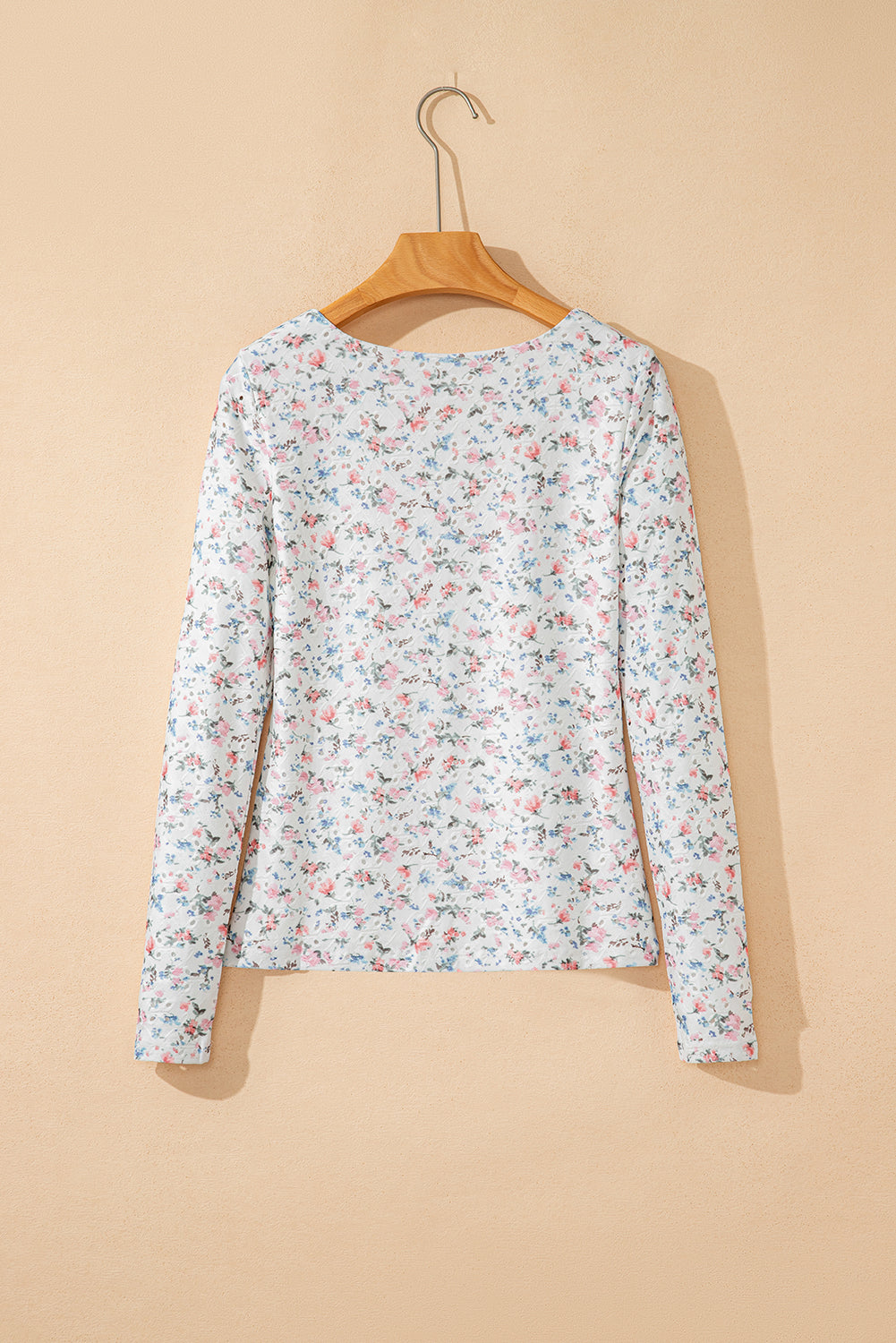 White Floral Print Long Sleeve Top