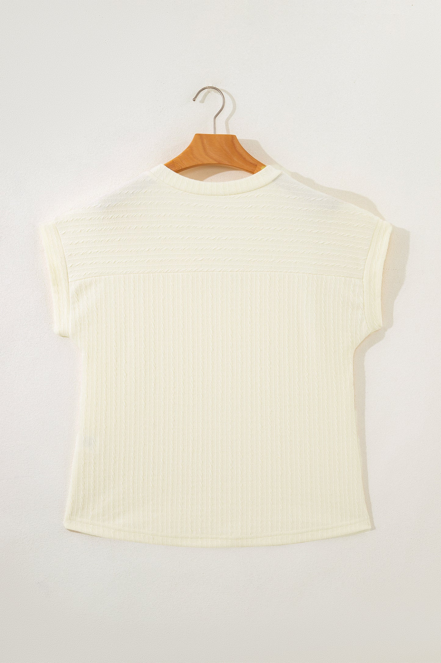 Beige Twisted Texture Knit V Neck T Shirt