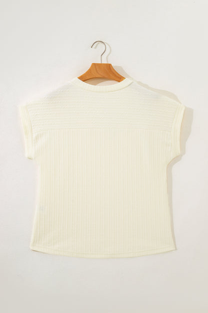 Beige Twisted Texture Knit V Neck T Shirt