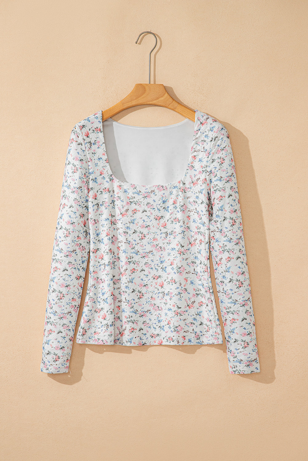 White Floral Print Long Sleeve Top