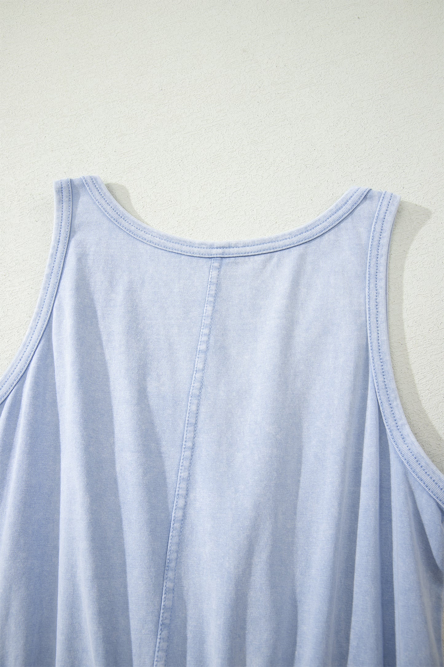 Smoke Gray Mineral Wash U Neck Elastic Waist Sleeveless Mini Dress