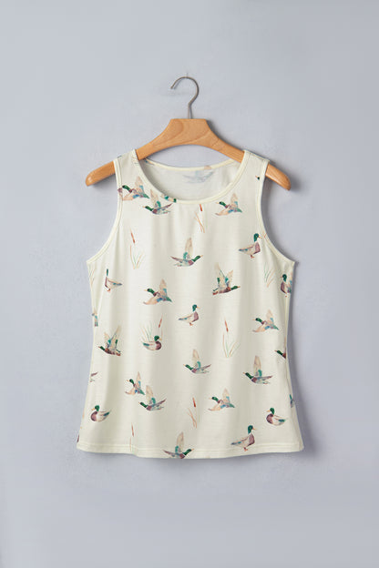 Beige Mallard Print Western Style Tank Top