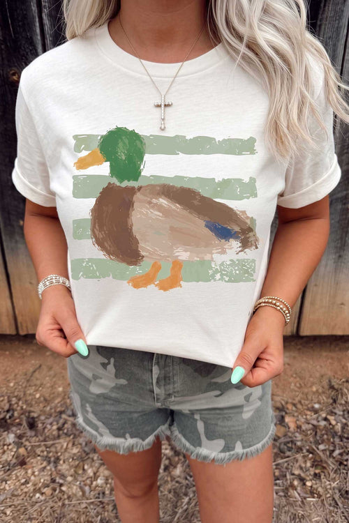 White Western Duck Graffiti Print T-Shirt