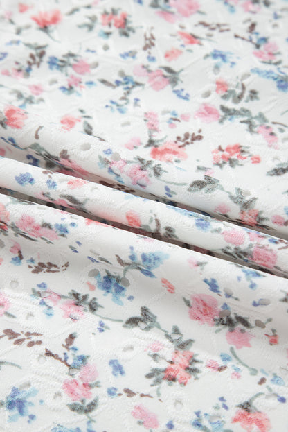 White Floral Print Long Sleeve Top