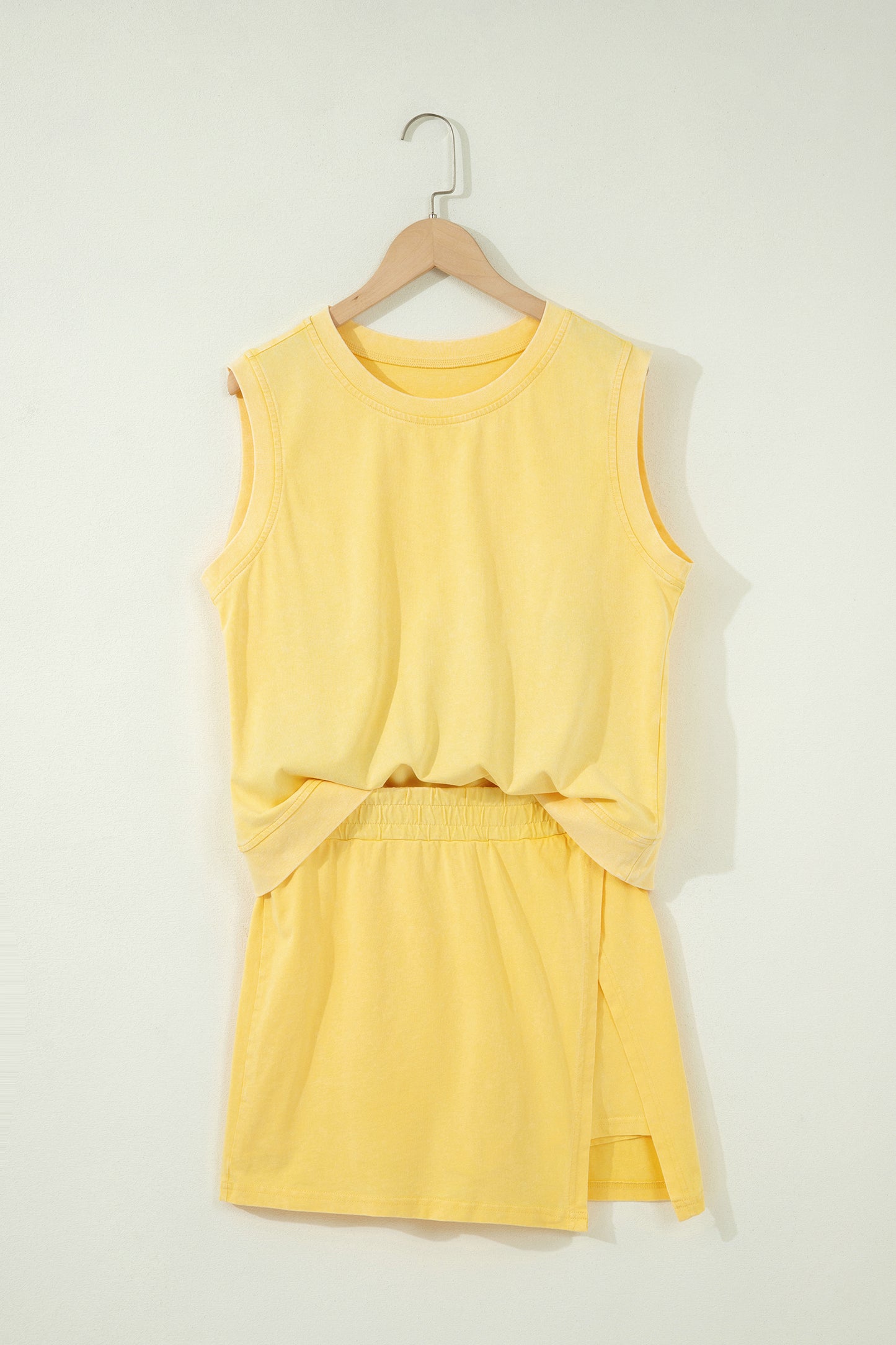 Phalaenopsis 2 Pieces Mineral Wash Cotton Tank Top Lined Split Skort Set