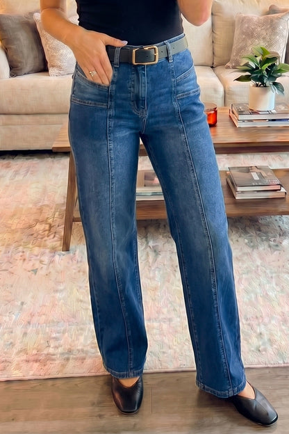 Sky Blue Tailored Seam Detail Womens Shift Jeans