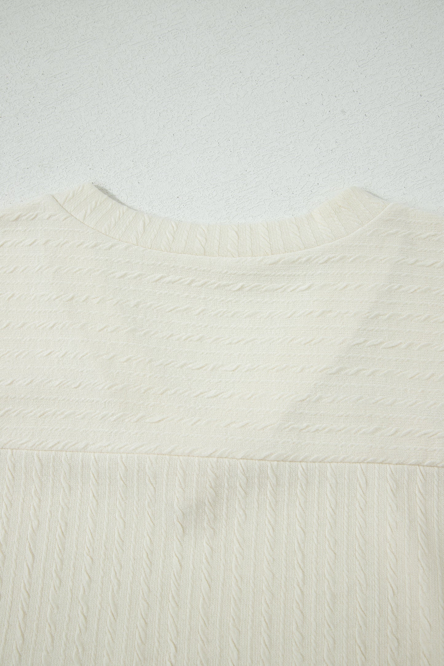 Beige Twisted Texture Knit V Neck T Shirt