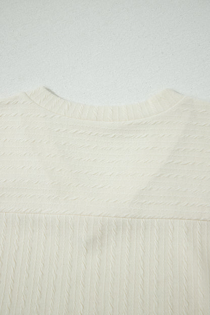Beige Twisted Texture Knit V Neck T Shirt