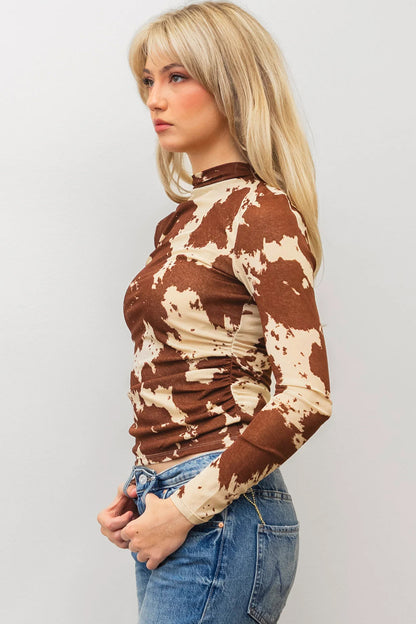 Brown Western Cow Spots Print Top