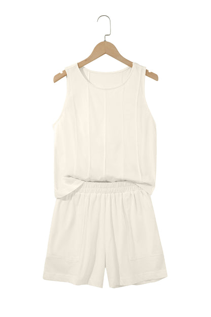 Pink Stitched Detail Loose Tank Top Cotton 2pcs Short Set