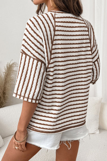 Stripe Textured Knit Half Sleeve Top