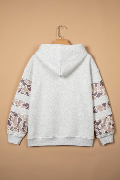 Light Grey Patchwork Camo Long Sleeve Hoodie