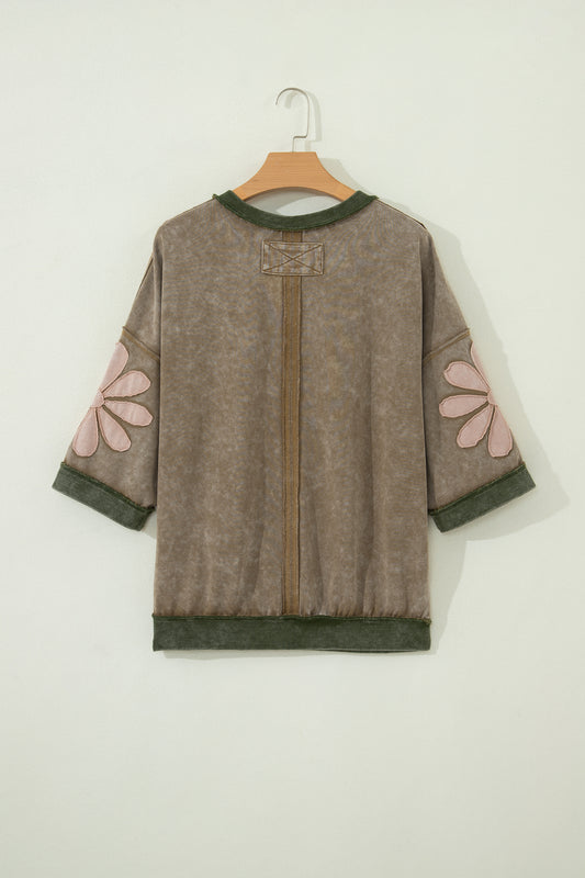 Breen Mineral Wash Flower Patched Oversize Top