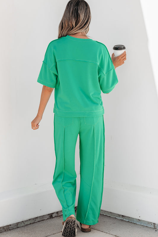 Mint Green Drop Shoulder Boxy Tee and Barrel Pants Set