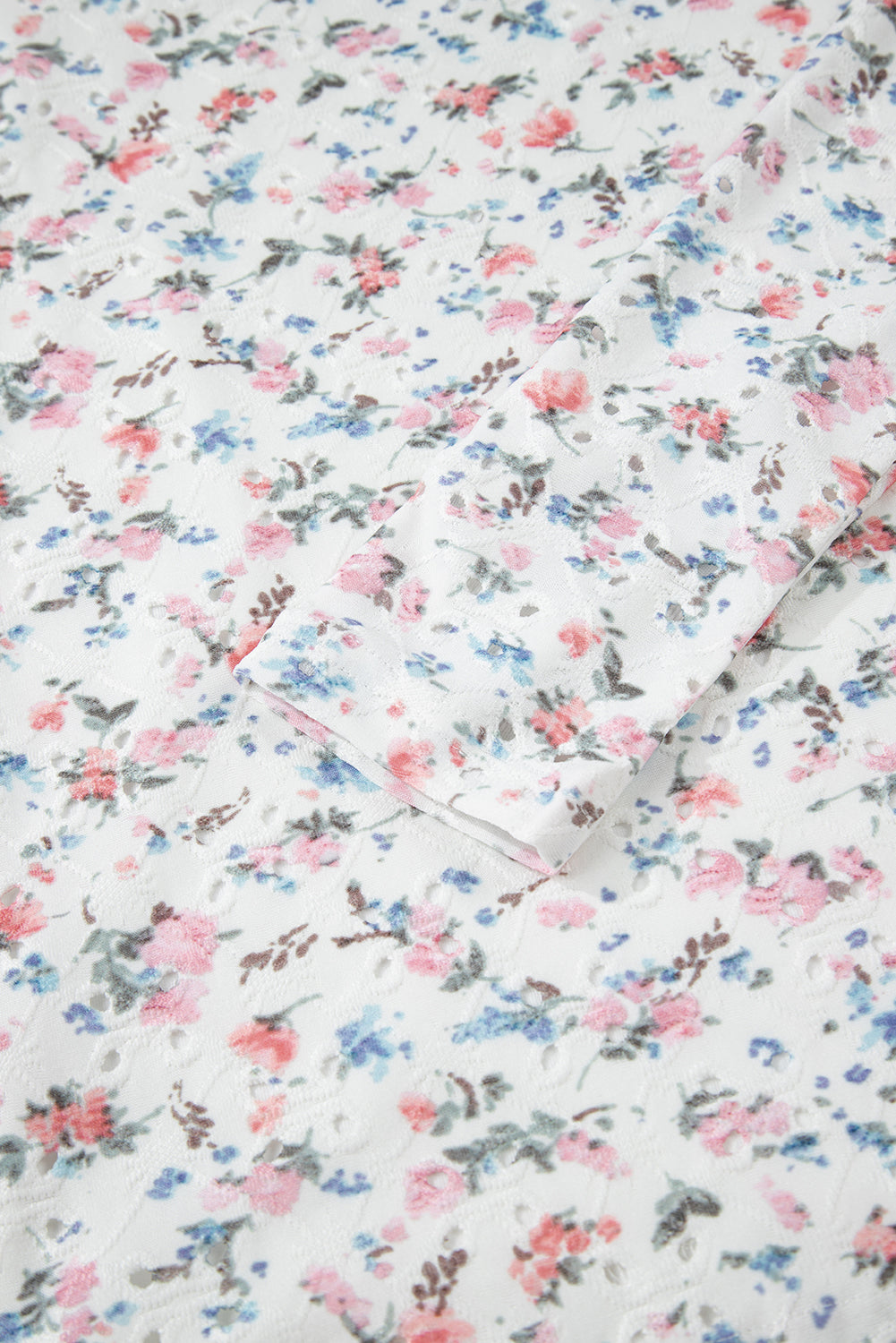 White Floral Print Long Sleeve Top