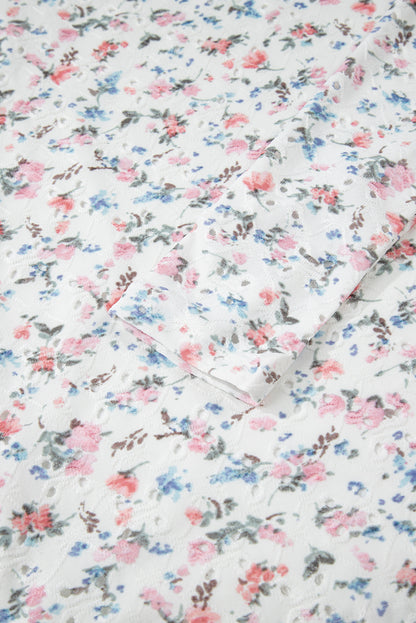 White Floral Print Long Sleeve Top