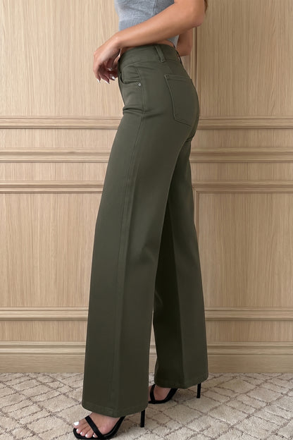 Mist Green 2-Button High Waist Wide Leg Jeans