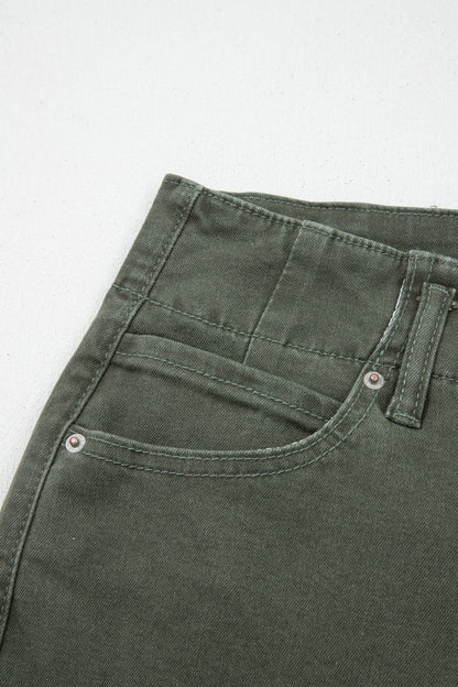 Mist Green 2-Button High Waist Wide Leg Jeans