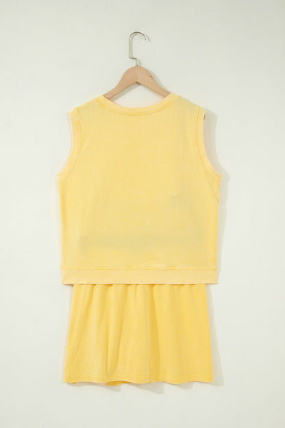 Phalaenopsis 2 Pieces Mineral Wash Cotton Tank Top Lined Split Skort Set