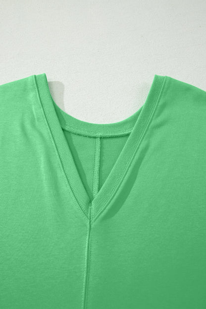 Pink Solid Color Raw Edge Half Sleeve Pocketed Loose Romper