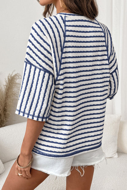 Stripe Textured Knit Half Sleeve Top
