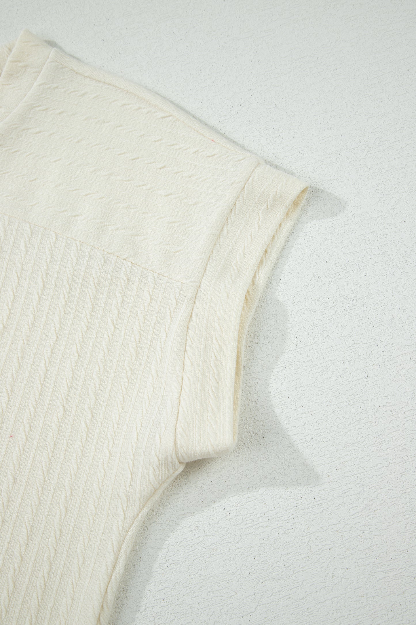Beige Twisted Texture Knit V Neck T Shirt