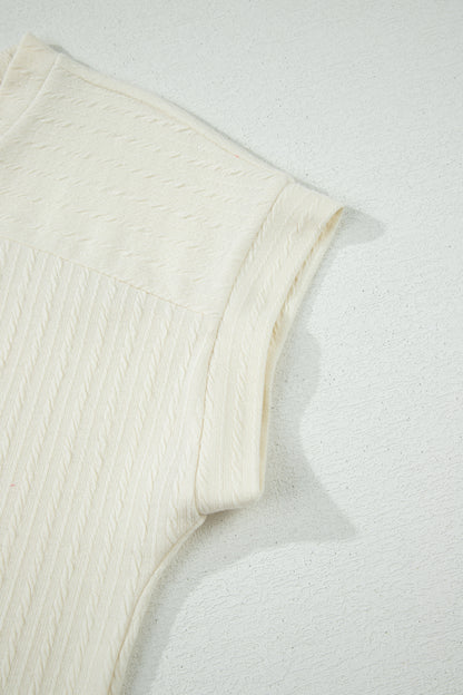 Beige Twisted Texture Knit V Neck T Shirt