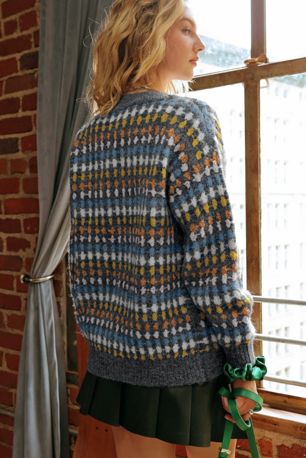 Dotty Pattern V Neck Sweater Cardigan