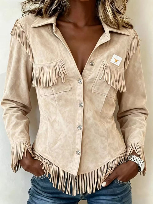 Full Size Fringed Snap Down Jacket Plus Size