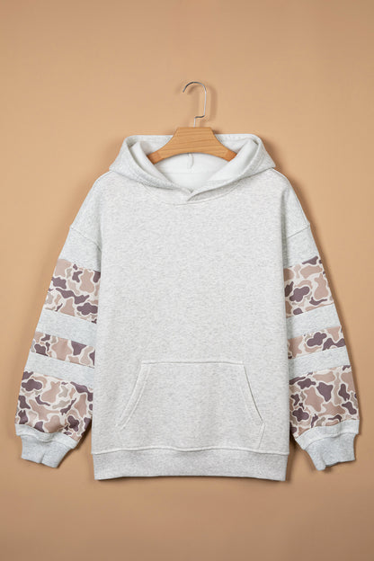 Light Grey Patchwork Camo Long Sleeve Hoodie